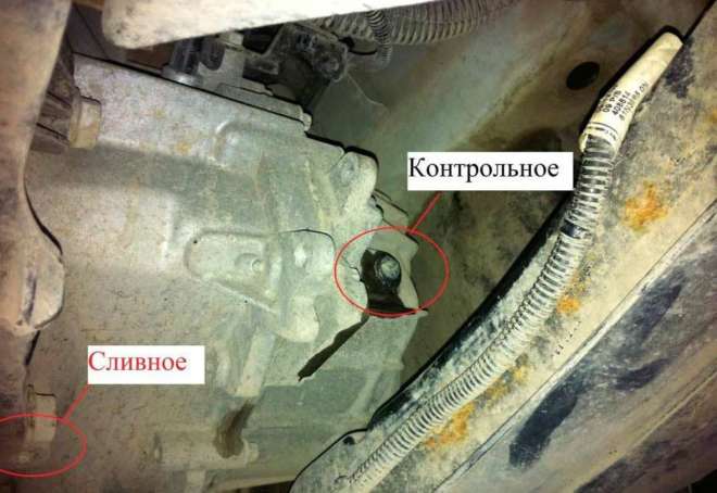 расположение сливного и контрольного отверстий